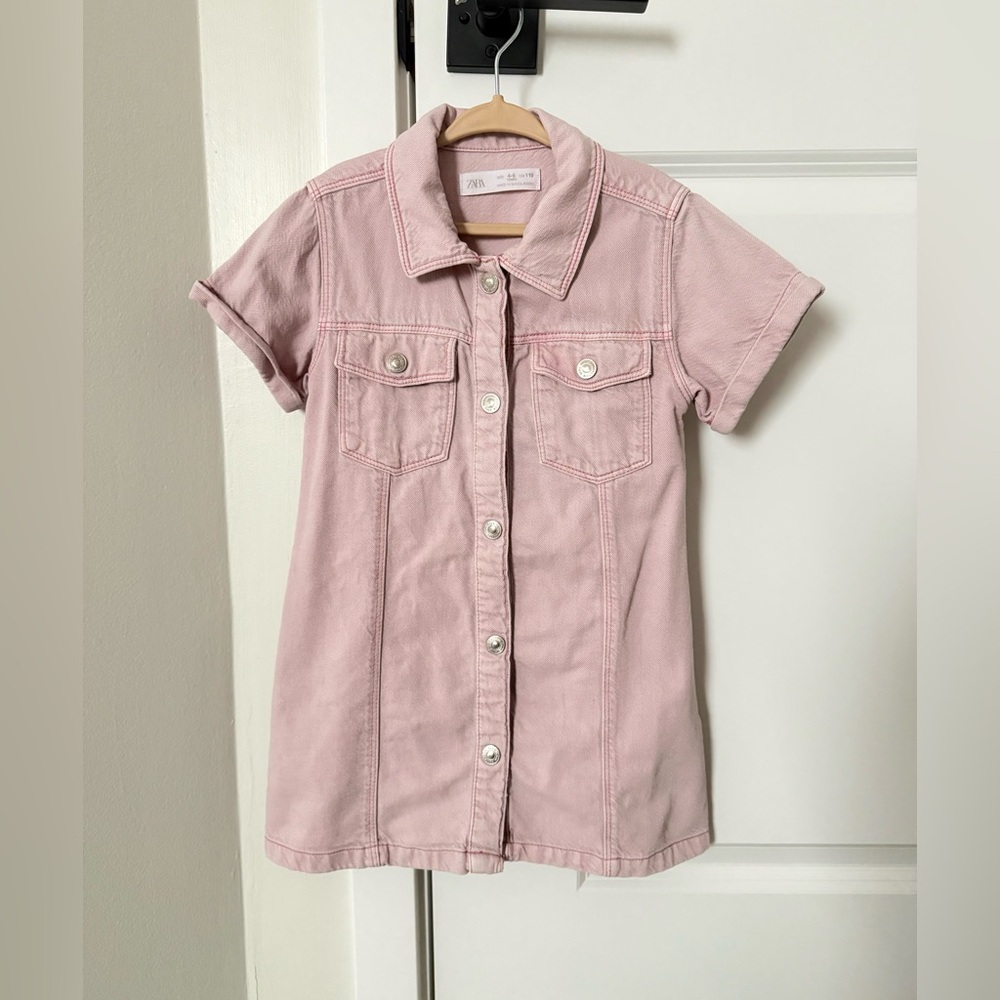 Zara Denim Kids Light Pink Button-Up Dress